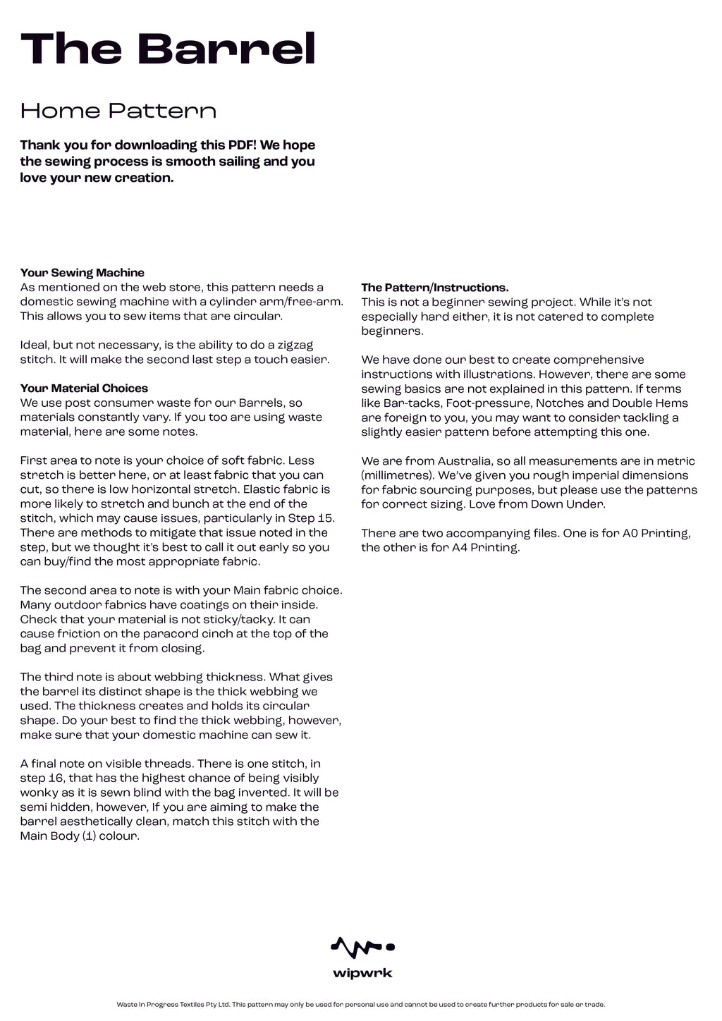 The Barrel - Home Pattern PDF