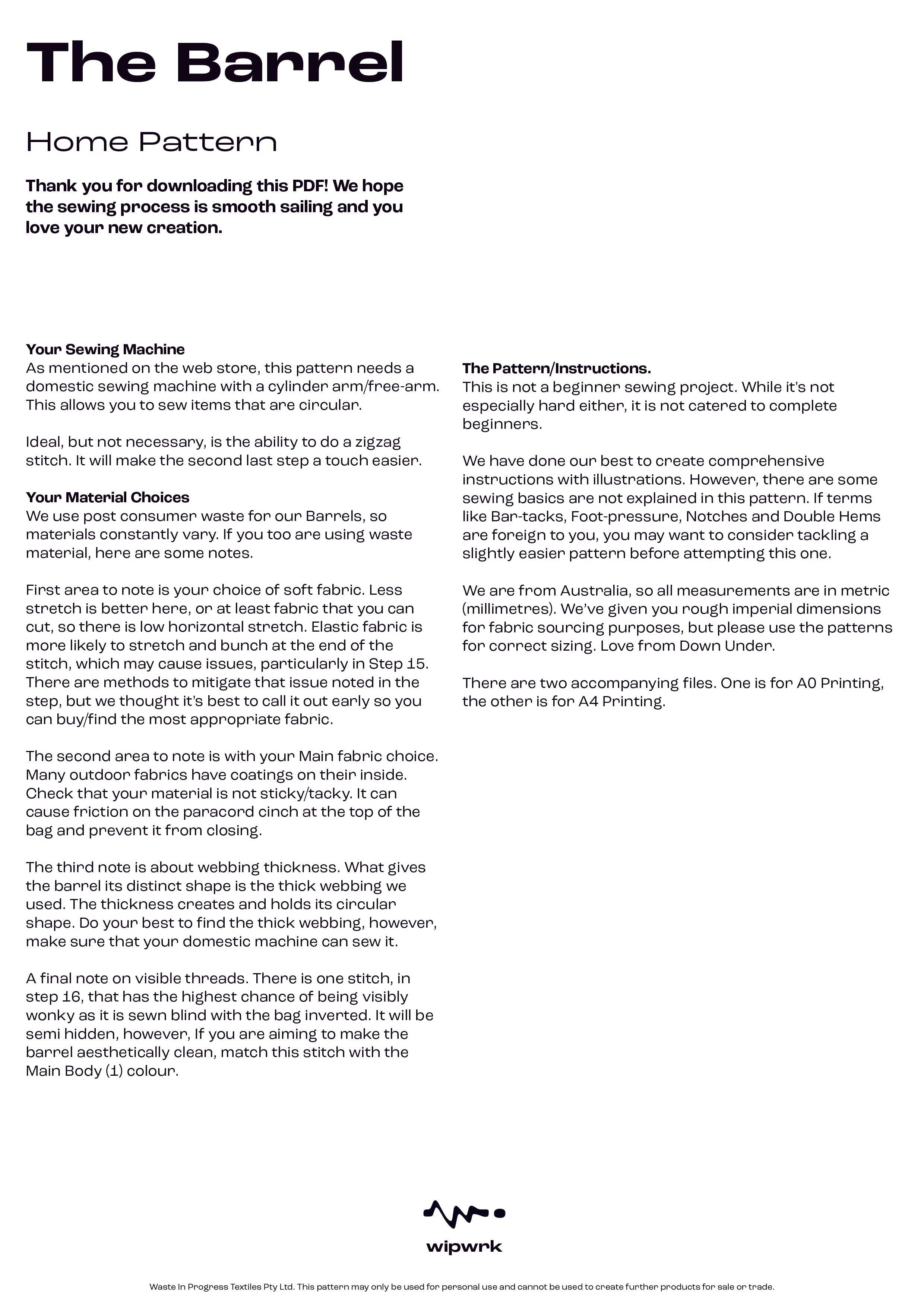 The Barrel - Home Pattern PDF